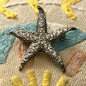 Marcasite Starfish Brooch Sterling Silver Solid 925